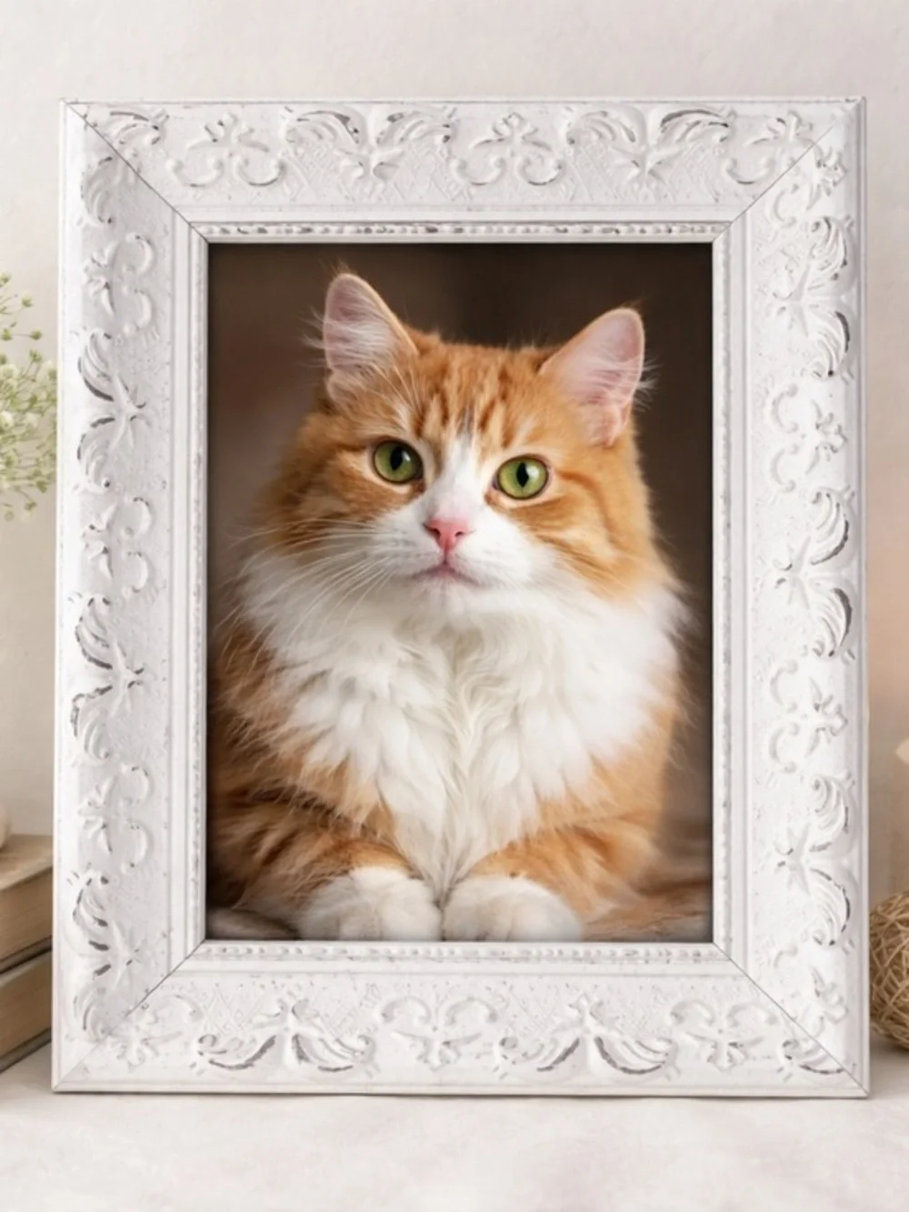 White Ornate 5x7 Frame Velvet Back Cottage Farmhouse Decor